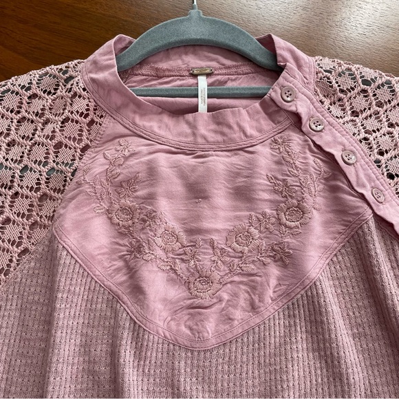 Free People Sweetest Thing Rose Embroidered Thermal Top - Picture 3 of 11
